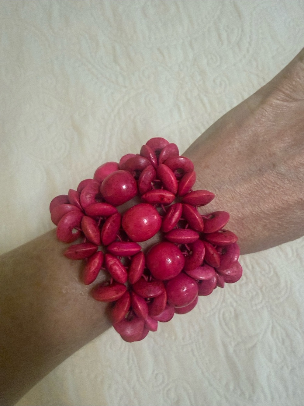 Funky Fuchsia Wood Beaded Stretch Bracelet